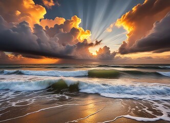 Wall Mural - An image of a sunrise over the ocean