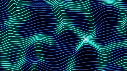 Poster - Abstract digital particle dots wave background. Futuristic moving dots, hi-tech and big data visualization. Abstract dots wave seamless loop 3D motion graphics
