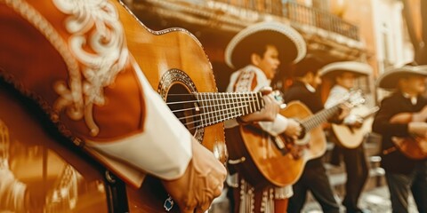 mariachi musicians entertain a lively crowd with traditional music during a festive holiday celebrat