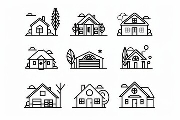 Wall Mural - Set of Logos with real estate house icon logo design with line art set vector illustration on white background