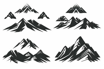 Set of mountain and river emblem logo design with black outdoor nature line art icon vector illustration on white background