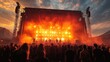© Gatherina - Rock band performing on stage at sunset in front of a large crowd