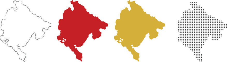 Wall Mural - Montenegro map in outline, red color, yellow color, dotted style