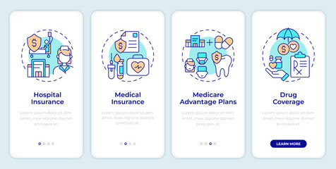 Wall Mural - Government health insurance onboarding mobile app screen. Walkthrough 4 steps editable graphic instructions with linear concepts. UI, UX, GUI template. Montserrat SemiBold, Regular fonts used