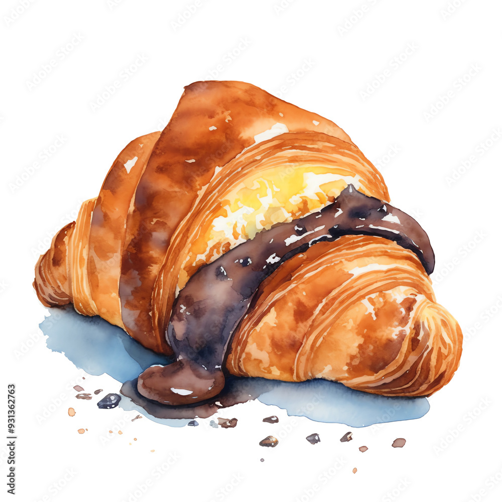 Watercolor Croissant with chocolate clipart on e isolated background ...