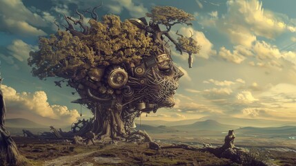 Poster - Envision a surreal art piece that combines elements of nature and machinery.