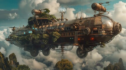 Poster - Envision a surreal art piece that combines elements of nature and machinery.