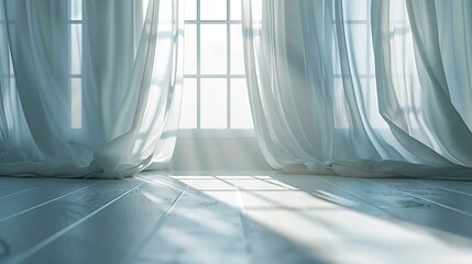 Aufkleber - Backlit window with white curtains in empty room : Generative AI