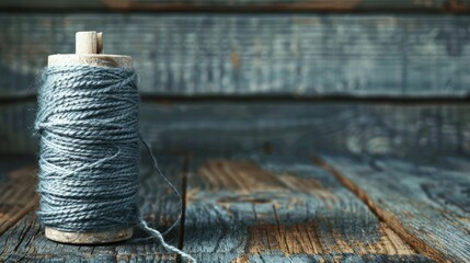 Wall Mural - Closeup of gray thread spool on wooden background with space for text