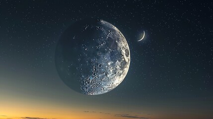 Aufkleber - Moon isolated in the sky A crescent moon in the sky next to a bright star at sunset Celestial landscape : Generative AI