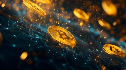 Aufkleber - Abstract Digital Coins Flowing Into Wallet Symbolizing Crypto Finance