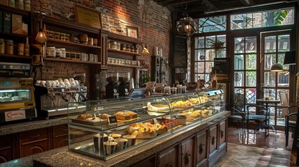 Imagine a cozy cafe with freshly brewed coffee and an array of pastries on display.