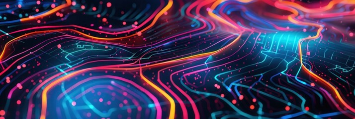 Aufkleber - Dynamic routes and vibrant lines overlay a map, symbolizing connectivity and direction in logistics and navigation. Generative AI