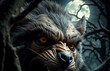 © jockermax3d - Werewolf with glowing eyes under full moon.