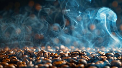 Poster - Coffee beans roasting with smoke  selective focus and soft focus : Generative AI
