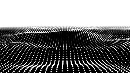 Poster - Abstract digital black particle dots wave background. Abstract wave halftone black and white. Abstract dots wave seamless loop 3D motion graphics