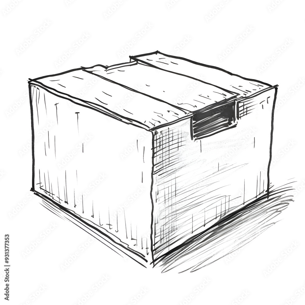 Sketch of Empty Cardboard Box in Black Line Drawing Style Clean and ...