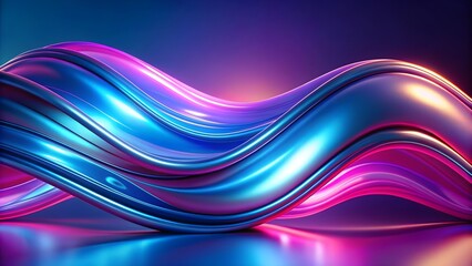 Neon holographic liquid blue pink wave of smooth flowing lines. Abstract glossy background, neon, holographic, liquid, blue, pink