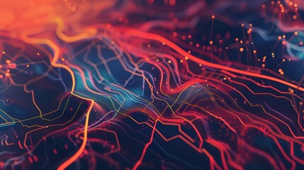 Aufkleber - Colorful abstract lines crisscross a stylized map, representing connectivity and direction for logistics and transportation services. Generative AI