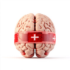 Brain with a AIDS bandage isolated on white background