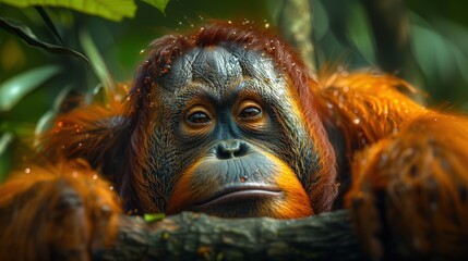  orangutan portrait, tropical nature and animals