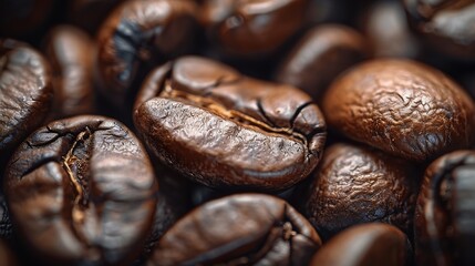 Poster - Close up of brown roasted coffee beans : Generative AI