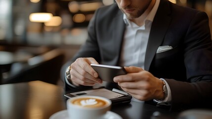 Poster - Young Professional Paying for Coffee with Digital Wallet Depicting Everyday Use of Modern Finance