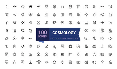Wall Mural - cosmology icon set. set of vector line icons of science for modern concepts. minimalist thin linear 
