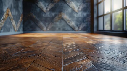 Poster - Front view insulated wall and wooden parquet floor : Generative AI