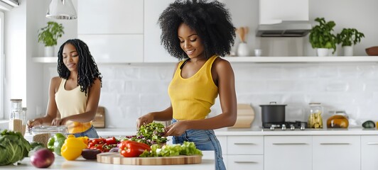 Bustling kitchen scene featuring two women engrossed in food prep