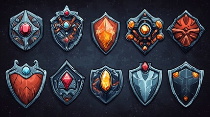 Wall Mural - Sci-fi neon game rank avatar frames including an iron level border badge and an empty silver rank template are included in the set.