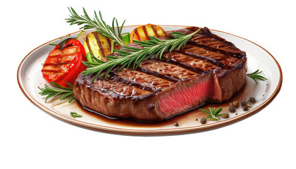 Wall Mural - grilled steak with vegetables isolated on white