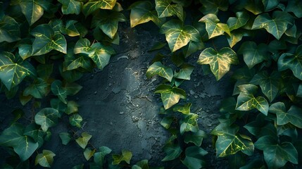 Poster - Ivy bush plant leaves on wall as natural botanical floral dark pattern backdrop wallpaper background : Generative AI