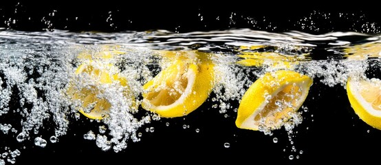 Water soda background with lime slices splashed in it