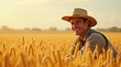 © Andrew505 - Smiling Wheat Farmer in Golden Field: Portrait of Rancher at Sunset Harvest