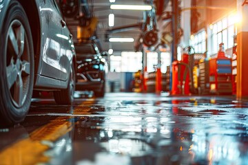 Wall Mural - car maintenance service in the background of a car repair shop