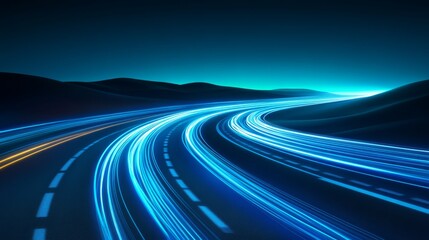 Poster - The abstract background of a blue light streak and fiber optics conveys the concept of high-speed internet in an abstract manner.