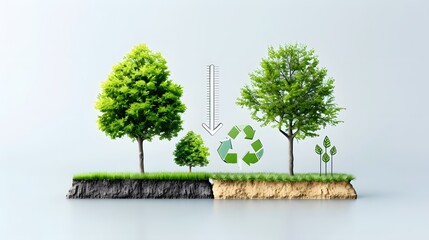 series of minus and plus signs with carbon and tree icons, summing to zero. minimalist net zero conc