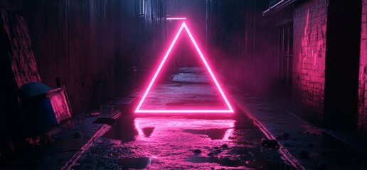 Wall Mural - There is a neon sign shaped like a triangle in this digital artwork