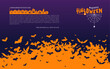 © Anatoliy - Halloween banner, poster with orange bats on a purple background. Halloween background with swarm of bats on orange sky. Template vector Illustration for text. Pattern, background of halloween bat.