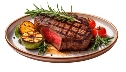 Wall Mural - grilled steak with vegetables on white background