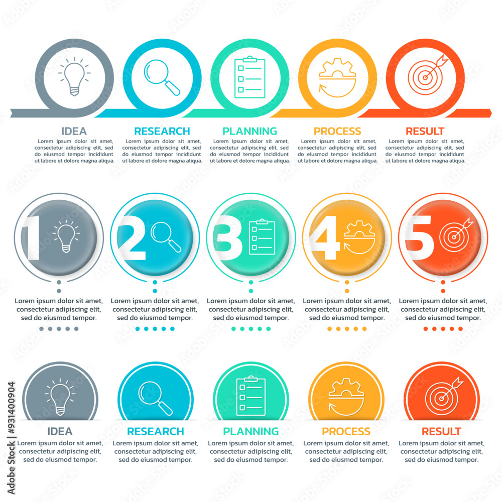 Vector de Stock 5 steps, option infographic set with business icons ...