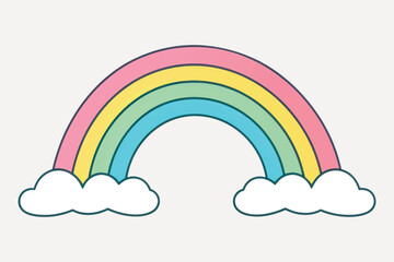 Poster - Colorful rainbow with fluffy clouds