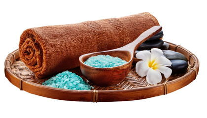 spa still life with towel and candles on white background