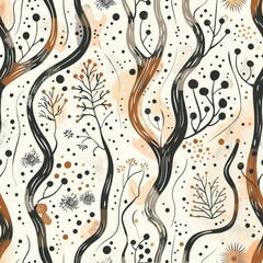 Wall Mural - Hand drawn soft earth tones pattern