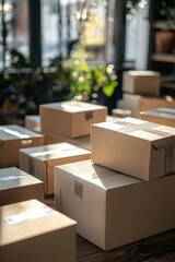 Aufkleber - Cardboard boxes on a table ready for shipping