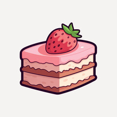 Poster - Delicious strawberry cake slice illustration