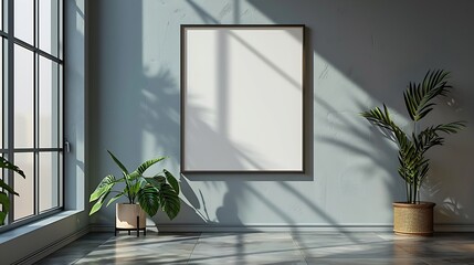 Poster - Blank picture frame mockup on a wall Square orientation Artwork template in interior design : Generative AI