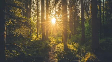 Wall Mural - Sunrise through the Trees