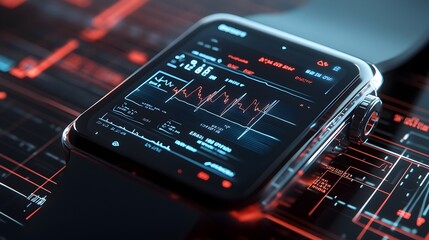 Poster - Sleek Wearable ECG Monitor with Futuristic Digital Heart Rhythm Display   Minimalistic Gadget for Monitoring Heart Health and Fitness Data